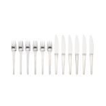 GEORG JENSEN: six pairs of silver Caraval pattern cake knives and forks post 1945 marks, also sta...