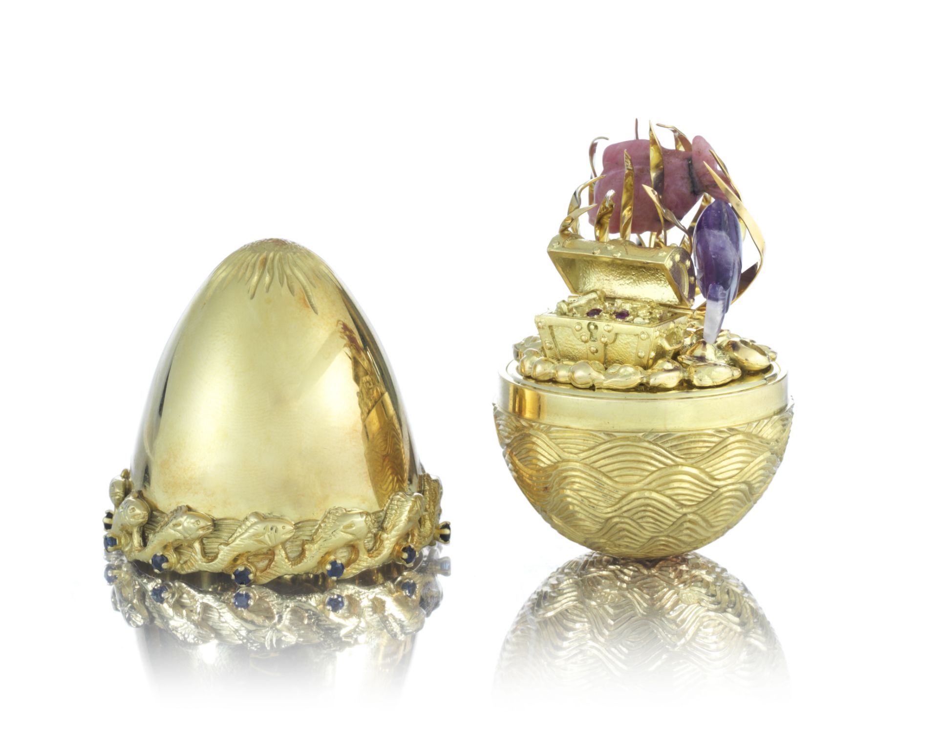 STUART DEVLIN: an 18 carat gold gem-set surprise egg London 1987
