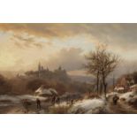 Barend Cornelis Koekkoek (Dutch, 1803-1862) A winter landscape with a view of Cleves in the distance