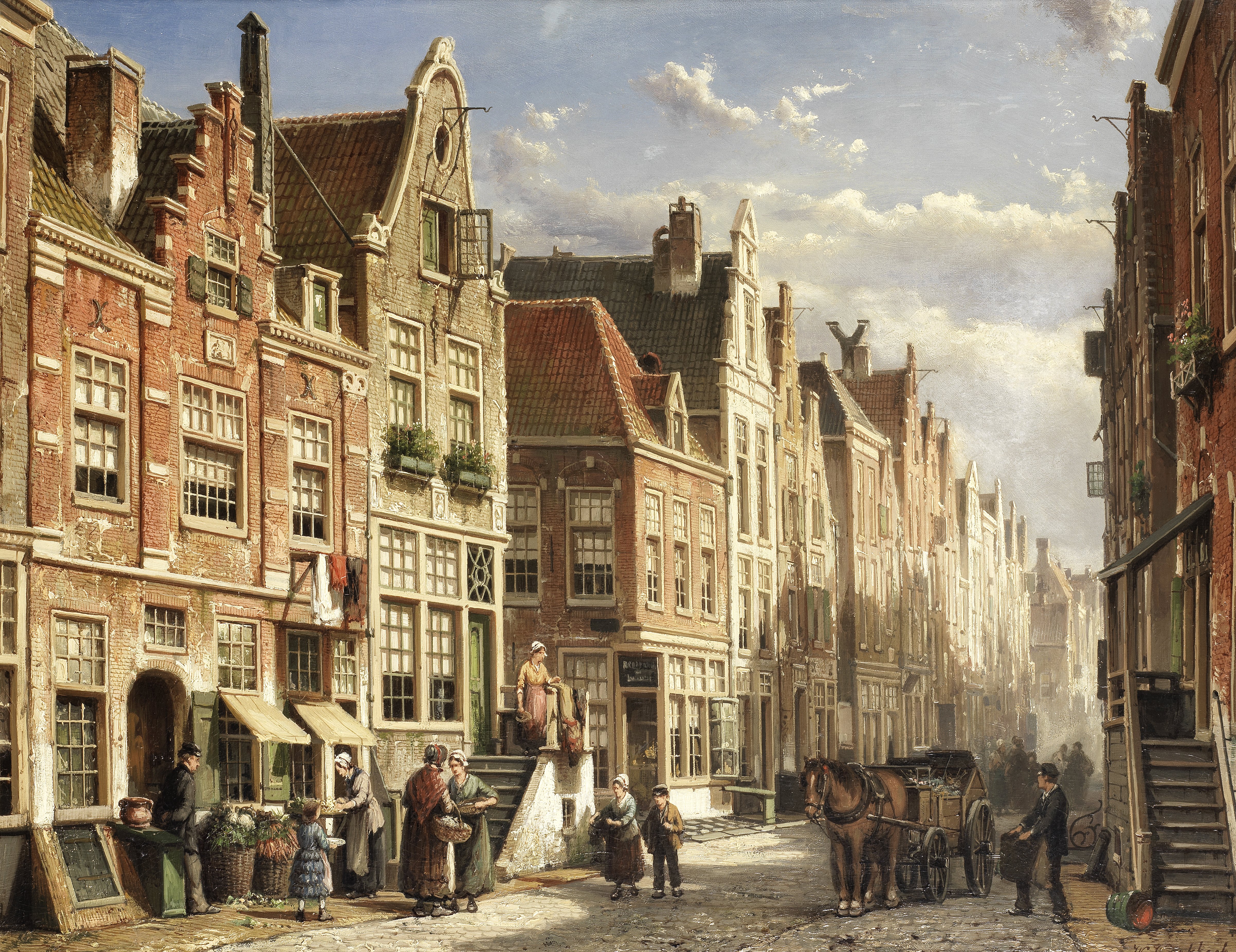 Willem Koekkoek (Dutch, 1839-1895) A busy street scene