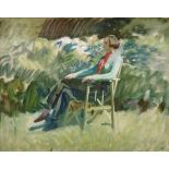 Sir Alfred James Munnings, PRA, RWS (British, 1878-1959) Buzzie Finch in Munnings's garden at 'Ha...