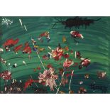 Thanos Tsingos (Greek, 1914-1965) Red and pink flowers on green background 81 x 116 cm. (Painted ...