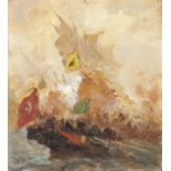 Vasilios Chatzis (Greek, 1870-1915) Byzantine naval battle 25 x 22.5 cm.