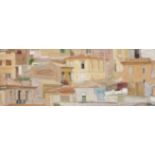 Panagiotis Tetsis (Greek, 1925-2016) Houses in Athens 47.5 x 128 cm. (Painted in 1965.)
