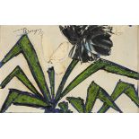 Thanos Tsingos (Greek, 1914-1965) Green flower on white background 37.5 x 61 cm. (Painted in 1961.)