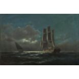 Emilios Prossalentis (Greek, 1859-1926) Sailing under the moonlight 59 x 88.5 cm.