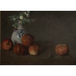 Périclès Pantazis (Greek, 1849-1884) Vase with flowers and apples 40.5 x 56 cm.