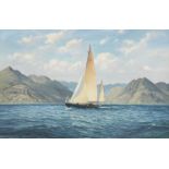 Gordon Ellis (British, 1921-1979) Royal Yacht Bloodhound sailing off Skye