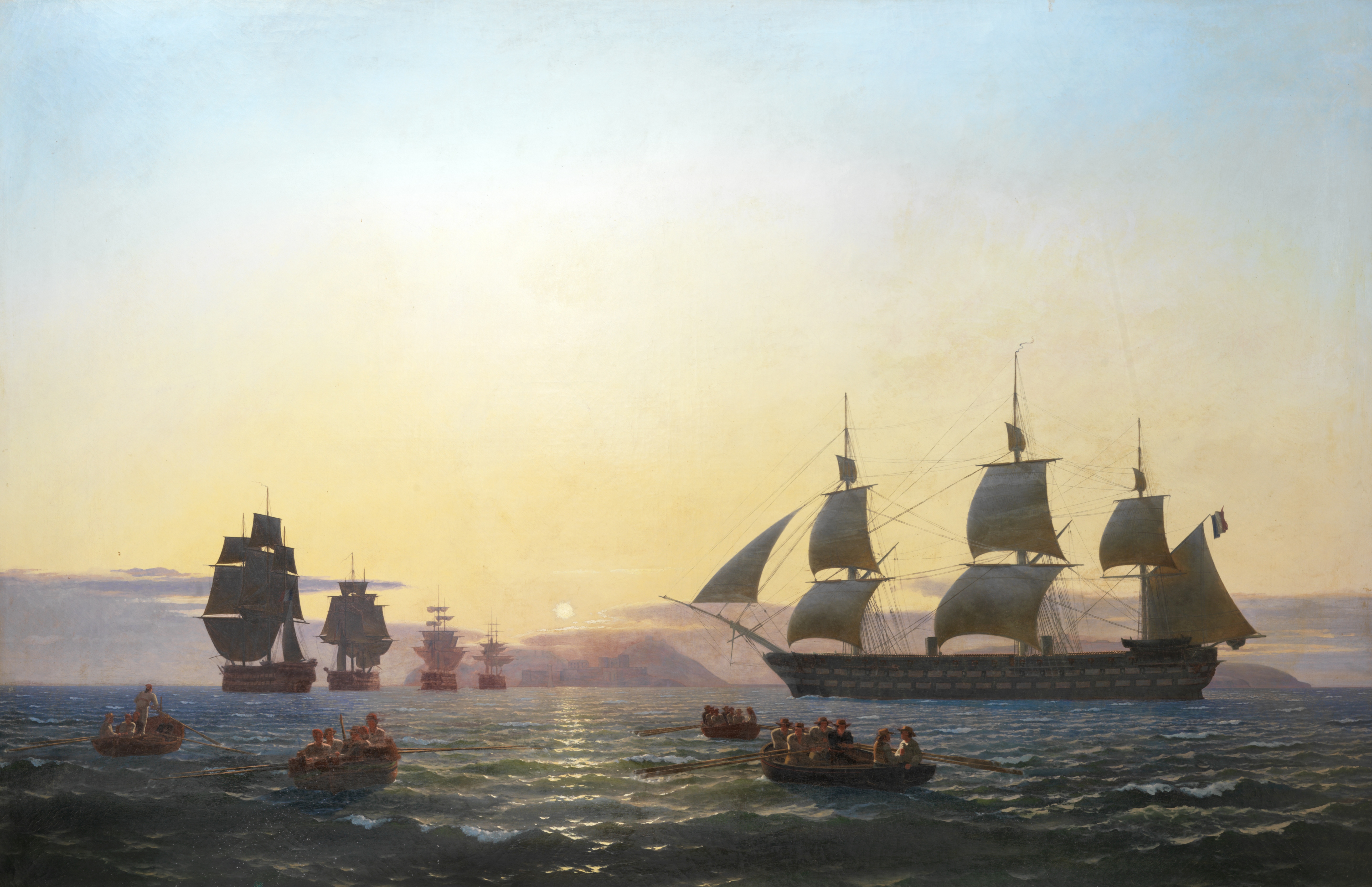 Niels Carl Flindt Dahl (Danish, 1812-1865) Ships of the French fleet on manoeuvres in the Mediter...