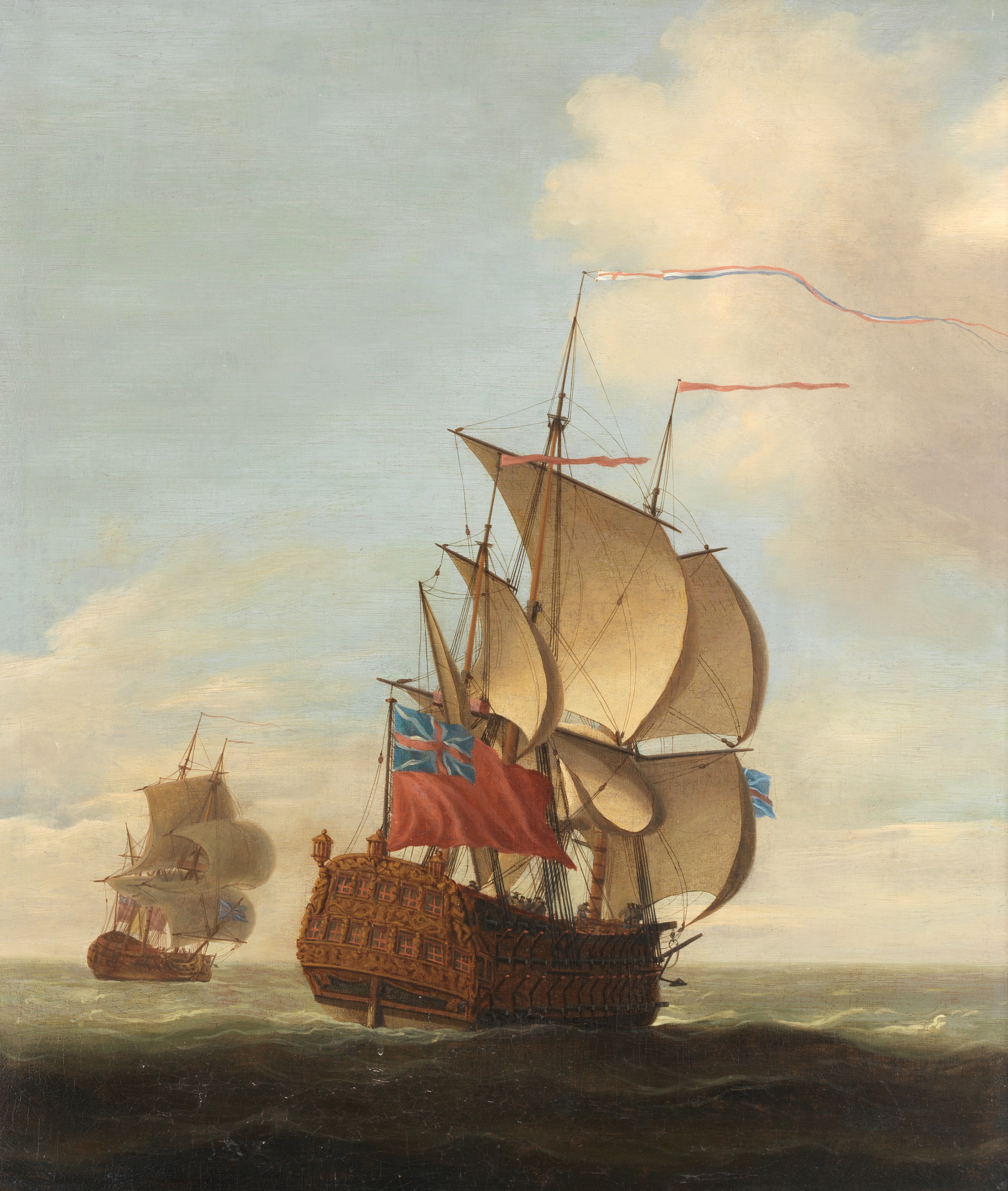 Circle of Charles Brooking (British, 1723-1759) A British flagship in company with a frigate