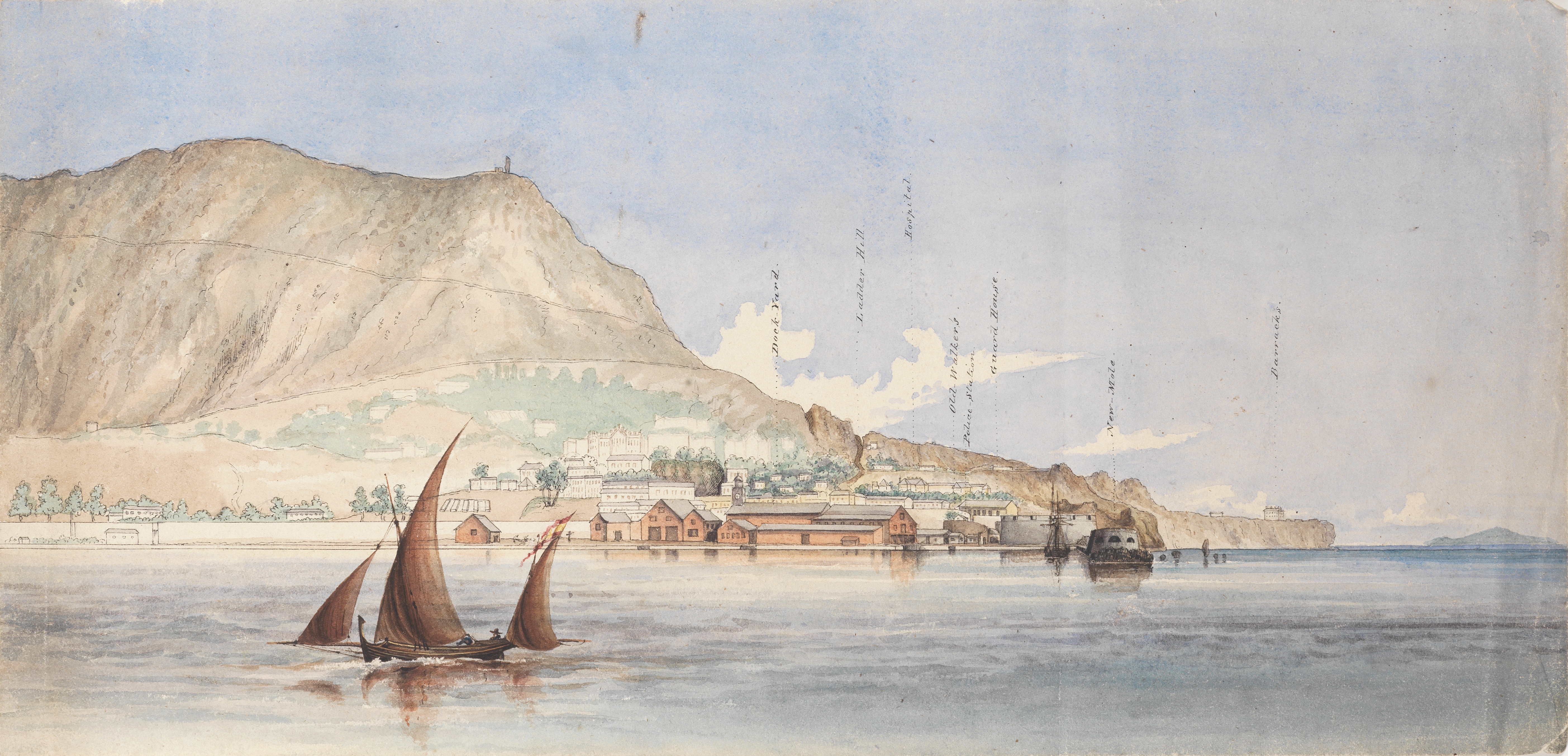 English School, early 19th century An early view of Gibraltar with landmarks