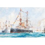 Charles Edward Dixon (British, 1872-1934) HMS Majestic at the 1897 Diamond Jubilee Fleet Review a...