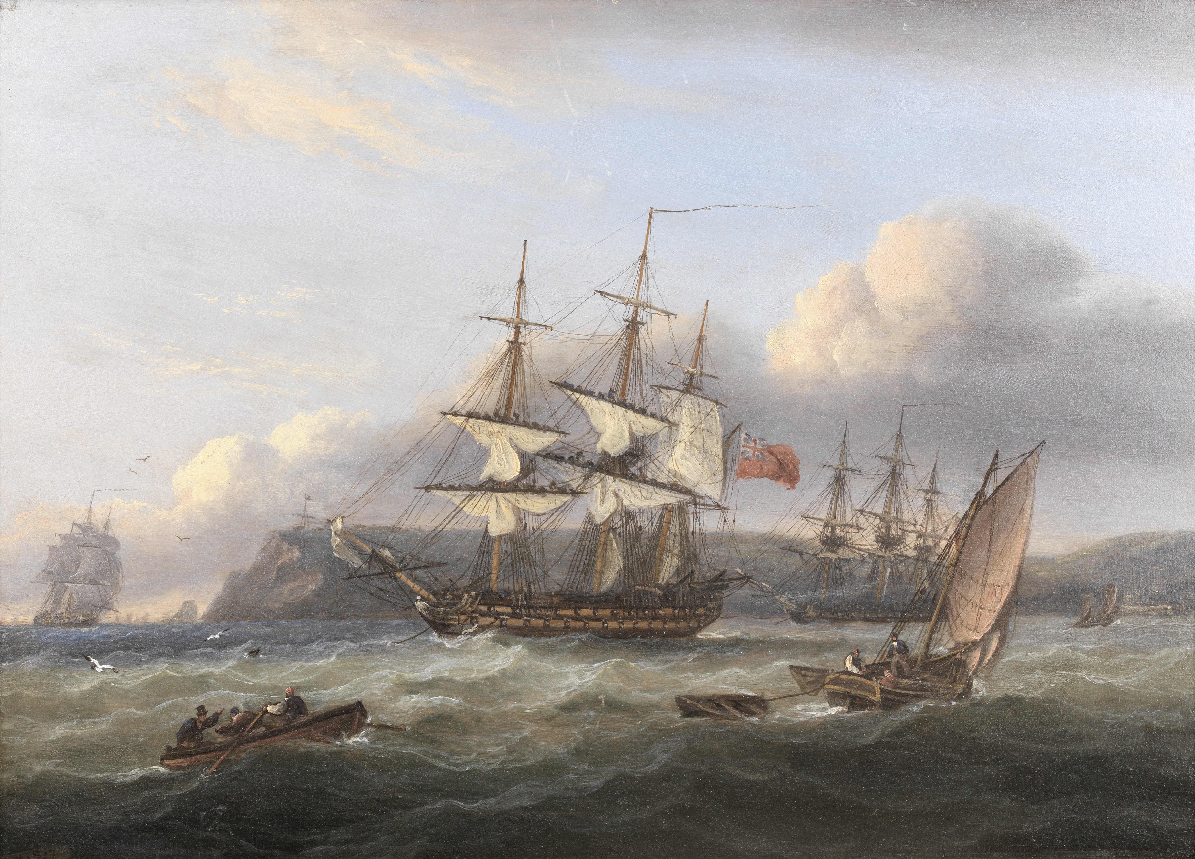 Thomas Luny (British, 1759-1837) HMS Bellerophon leaving Torbay with the defeated Emperor Napoleo...