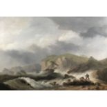 Thomas Luny (British, 1759-1837) A costal scene off Berry Head, Brixham; A ship wrecking off a co...
