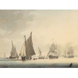 Lieutenant Thomas Yates (British, died 1796) A frigate in Plymouth Sound; Shipping at anchor, Ply...