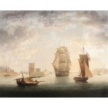 Thomas Buttersworth (British, 1768-1828) An English two-decker and an armed naval cutter in the T...
