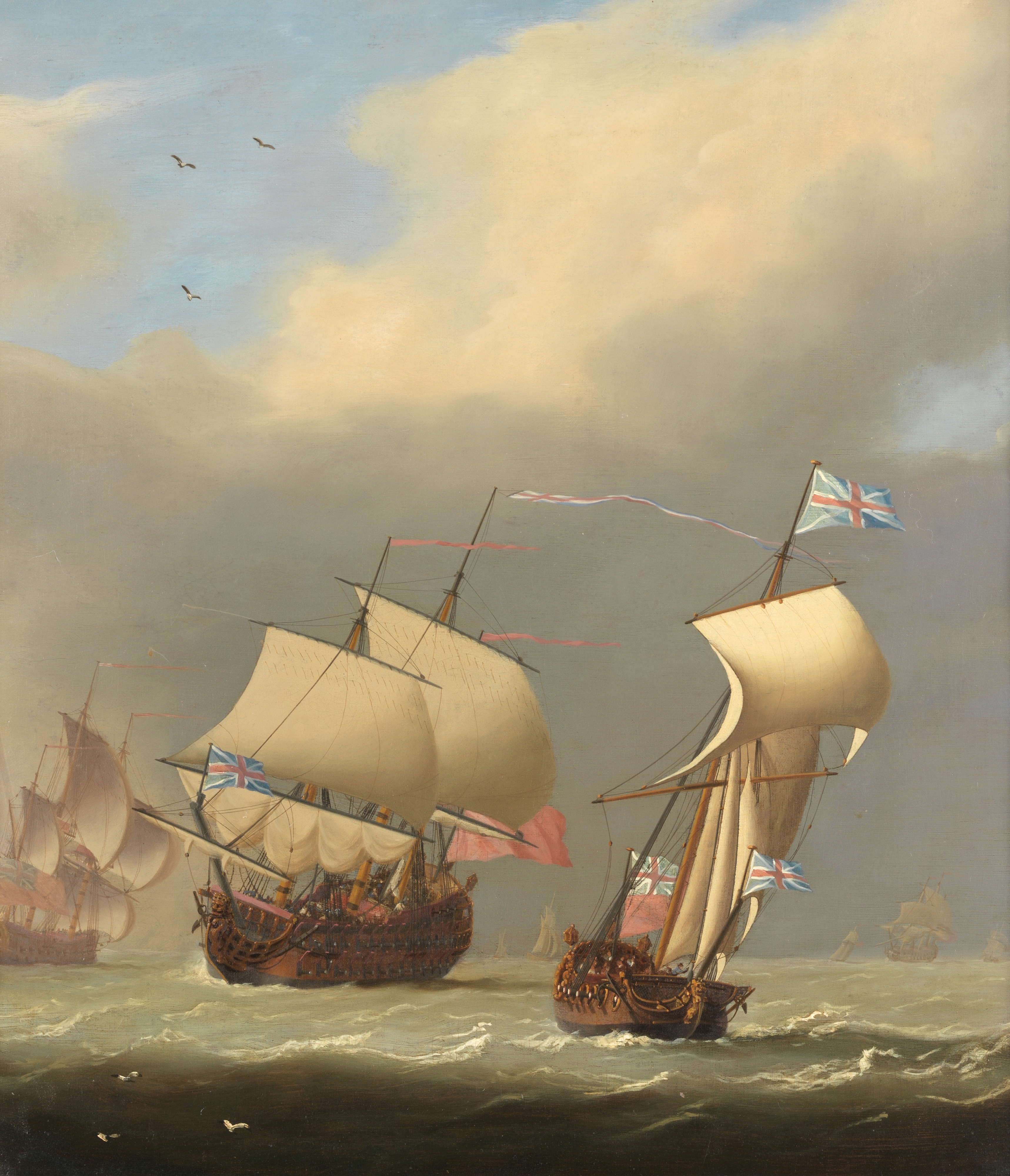 Circle of Charles Brooking (British, 1723-1759) A British naval squadron in a good breeze