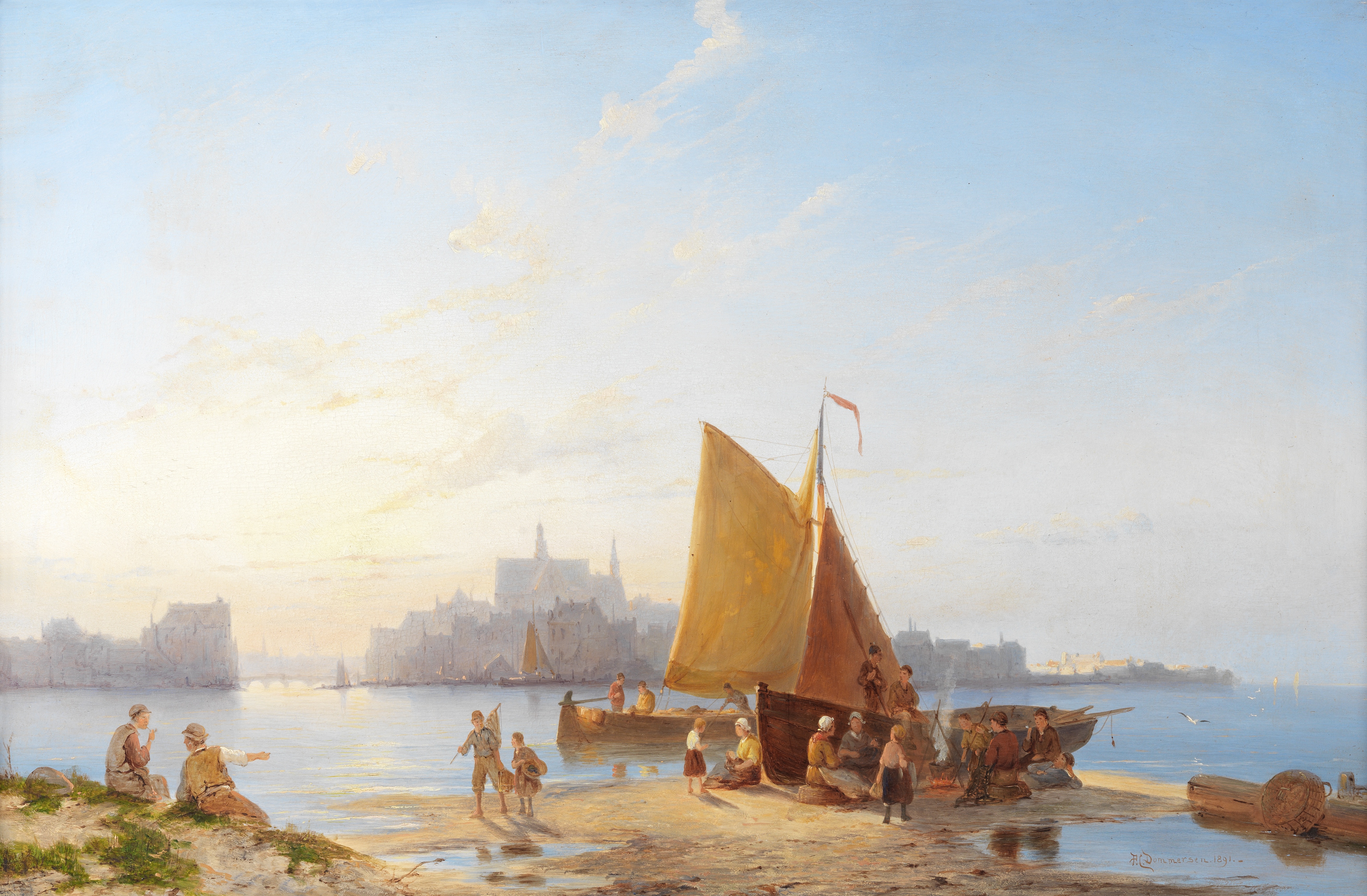 Pieter Cornelis Dommersen (Dutch, 1834-1908) Kampen on the Zuider-Zee