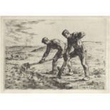 Jean-François Millet (French, 1814-1875) Les Bêcheurs Etching, 1855-56, on laid, a fine impressi...