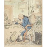 James Gillray (British, 1756-1815) Temperance enjoying a Frugal Meal Etching with hand colouring,...
