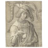 Lucas Van Leyden (1494-1533) Young Man with a Skull Engraving, circa 1519, on laid paper, with wa...