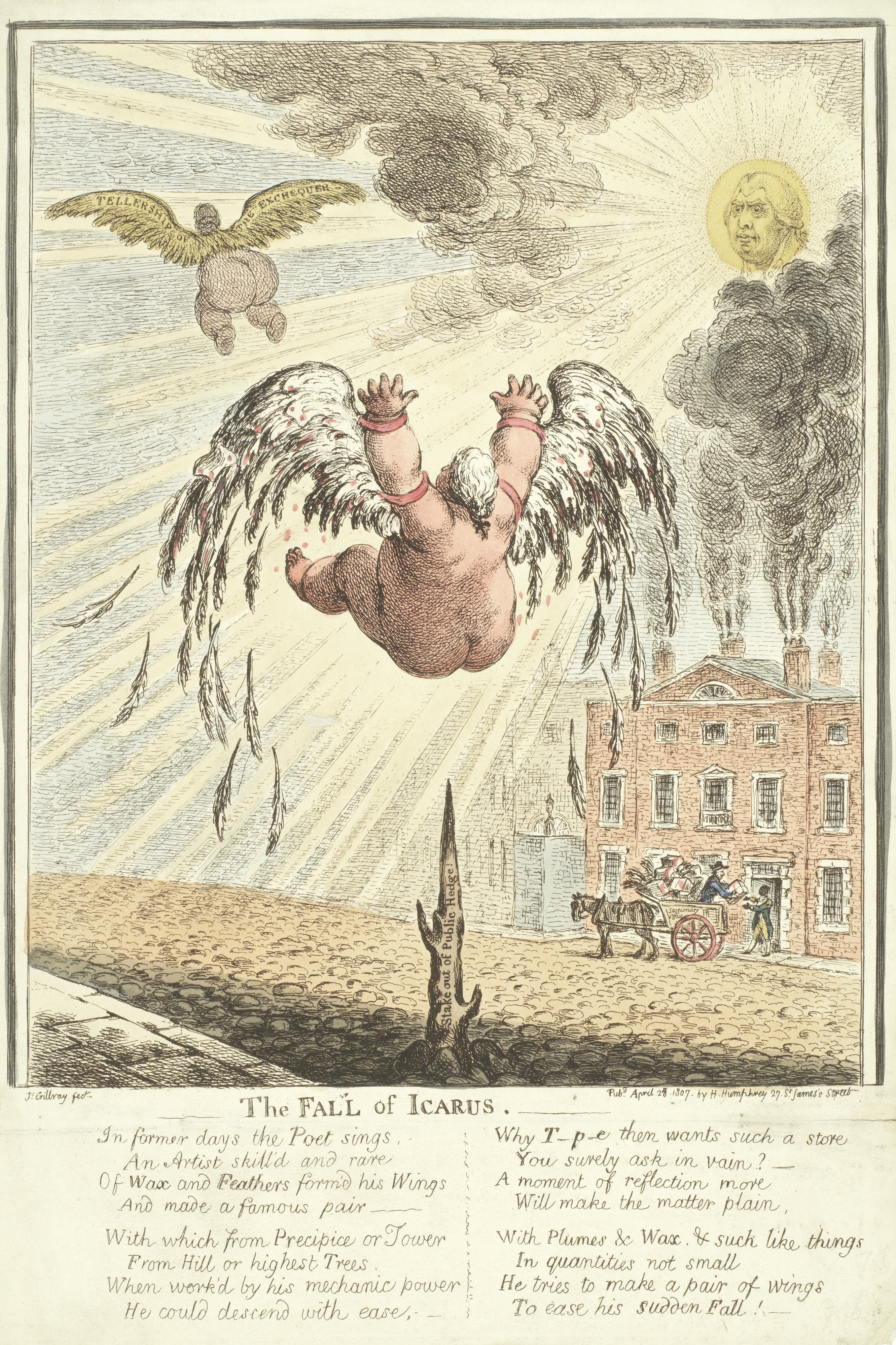 James Gillray (British, 1757-1815) The Fall of Icarus Etching with hand-colouring, 1807, on wove,...