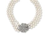 A cultured pearl and diamond necklace