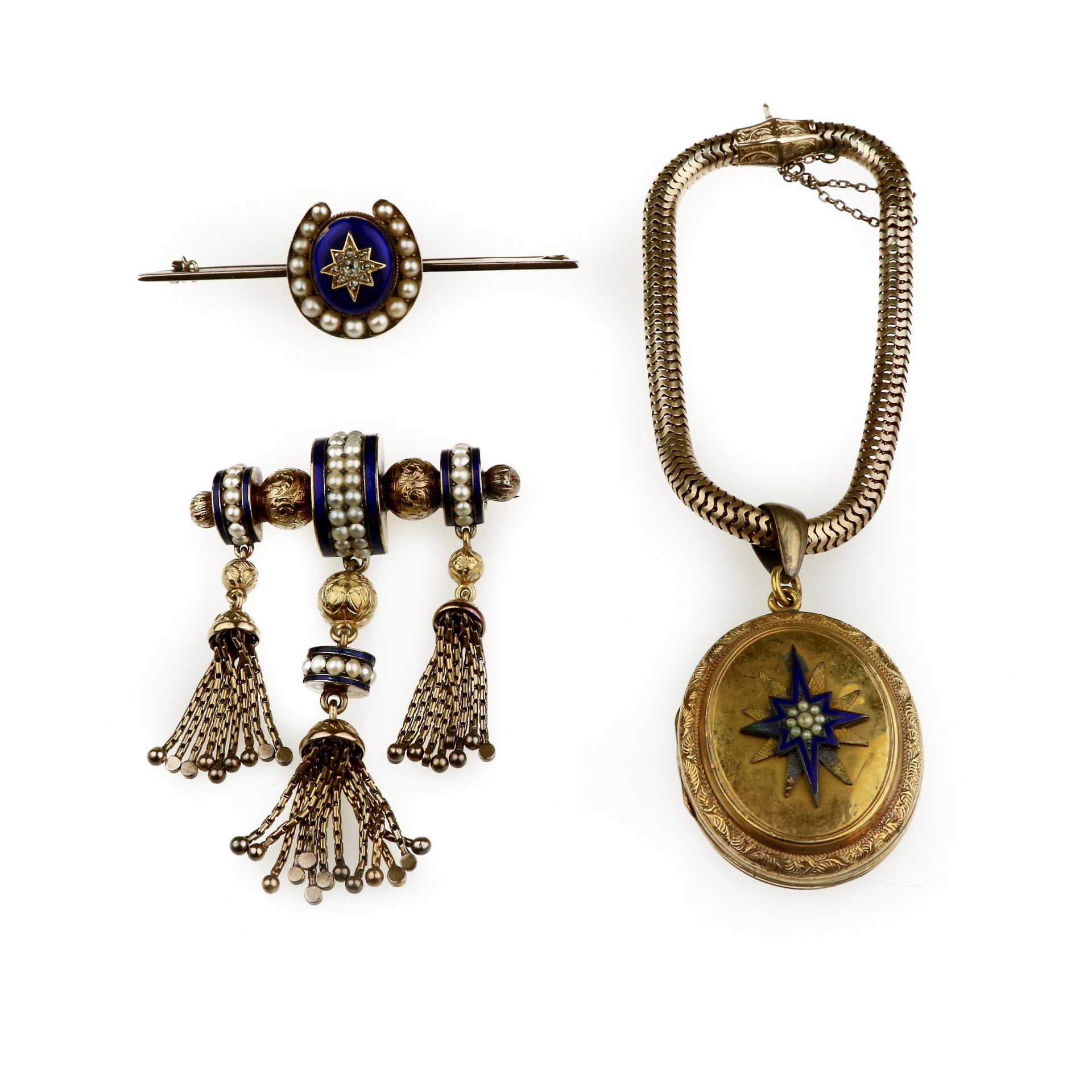 Two brooches and a bracelet with locket, mid-19th century