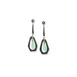 A pair of diamond, jadeite and onyx earrings, Art Deco