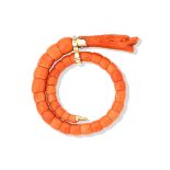 A Coral 'Corallium rubrum' snake bangle