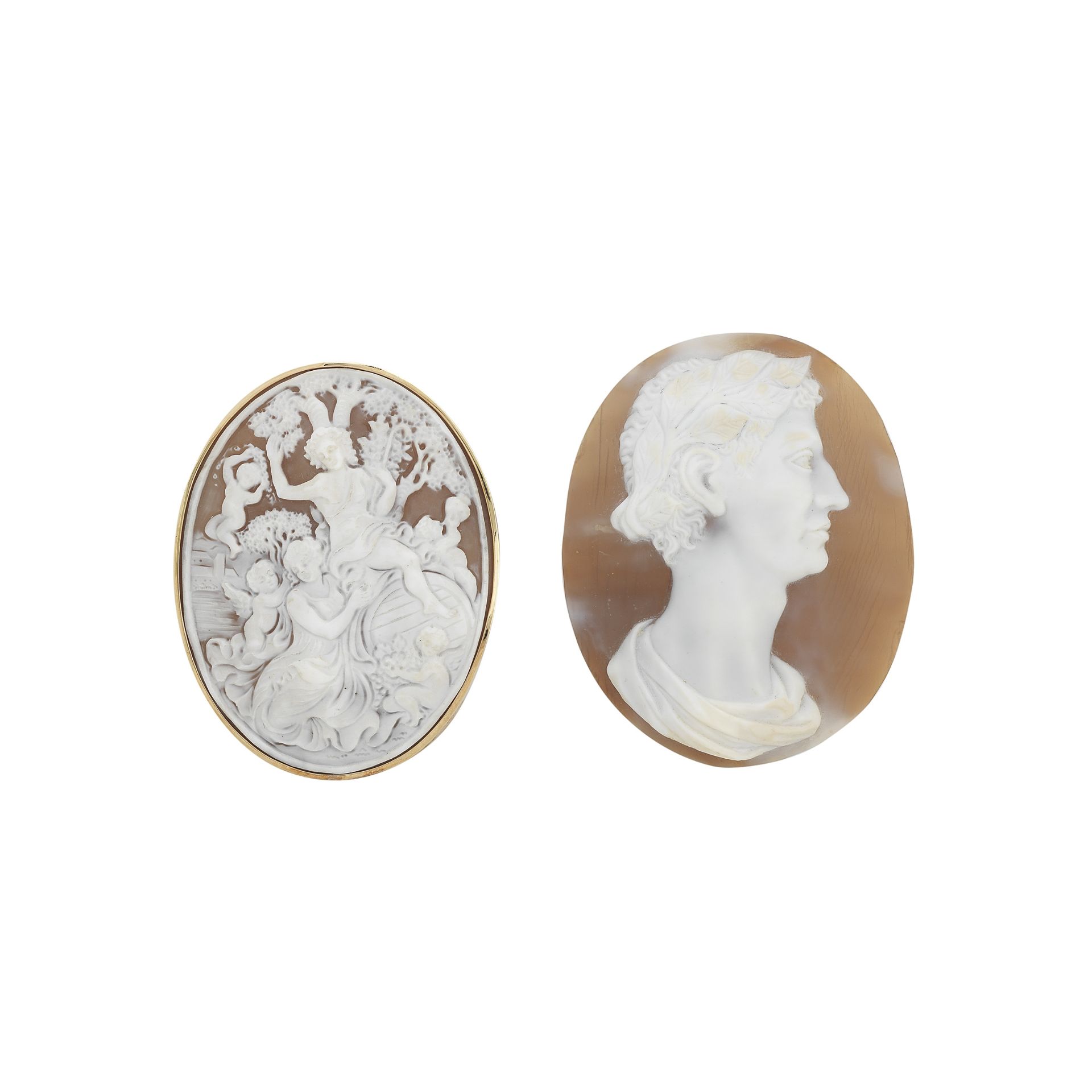 An oval shell cameo brooch and an unmounted shell cameo