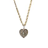 A diamond and rock crystal heart-shaped fob watch, with chain and a locket, Victorian