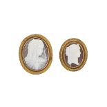 Two oval shell cameo brooches, late 19th century