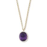 An amethyst and diamond pendant and chain