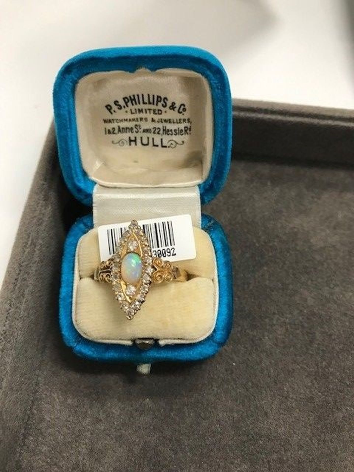 An opal and diamond plaque ring, Edwardian