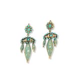 A pair of enamel pendent earrings,