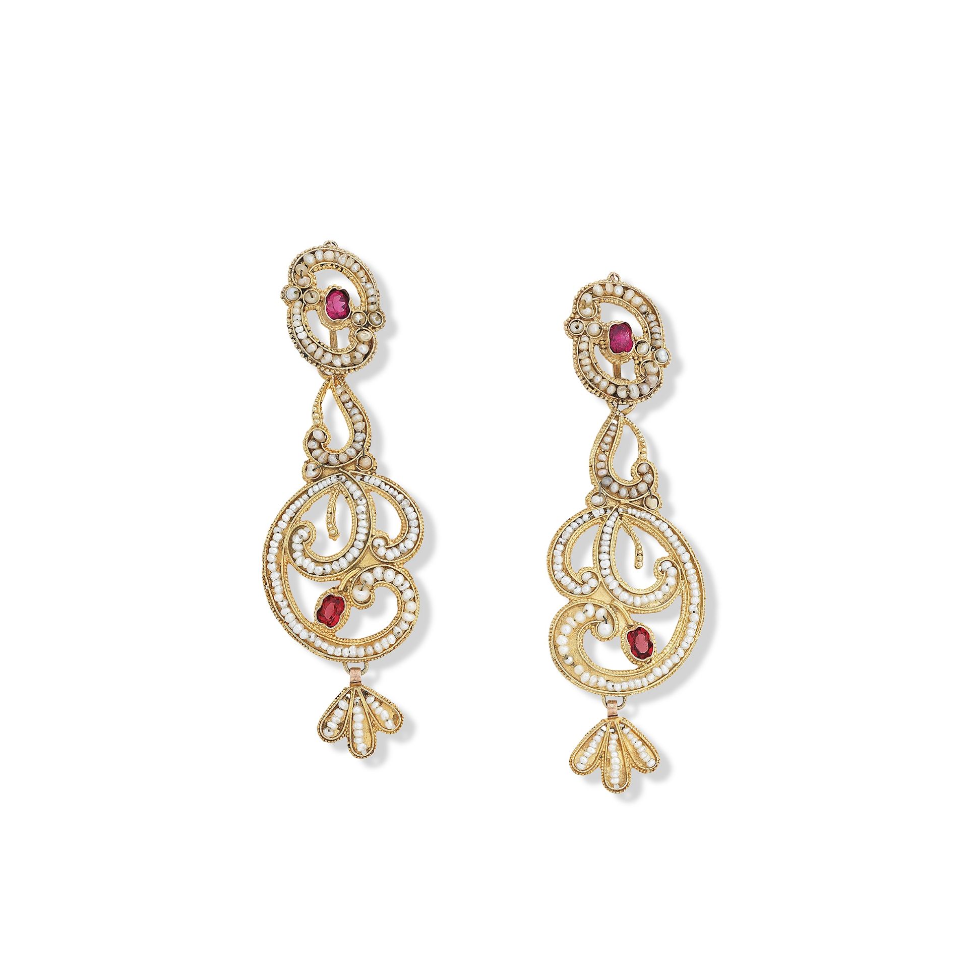 A pair of seed-pearl and paste pendant earrings, first half of 19th century