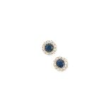 A pair of sapphire and diamond cluster ear studs, Edwardian