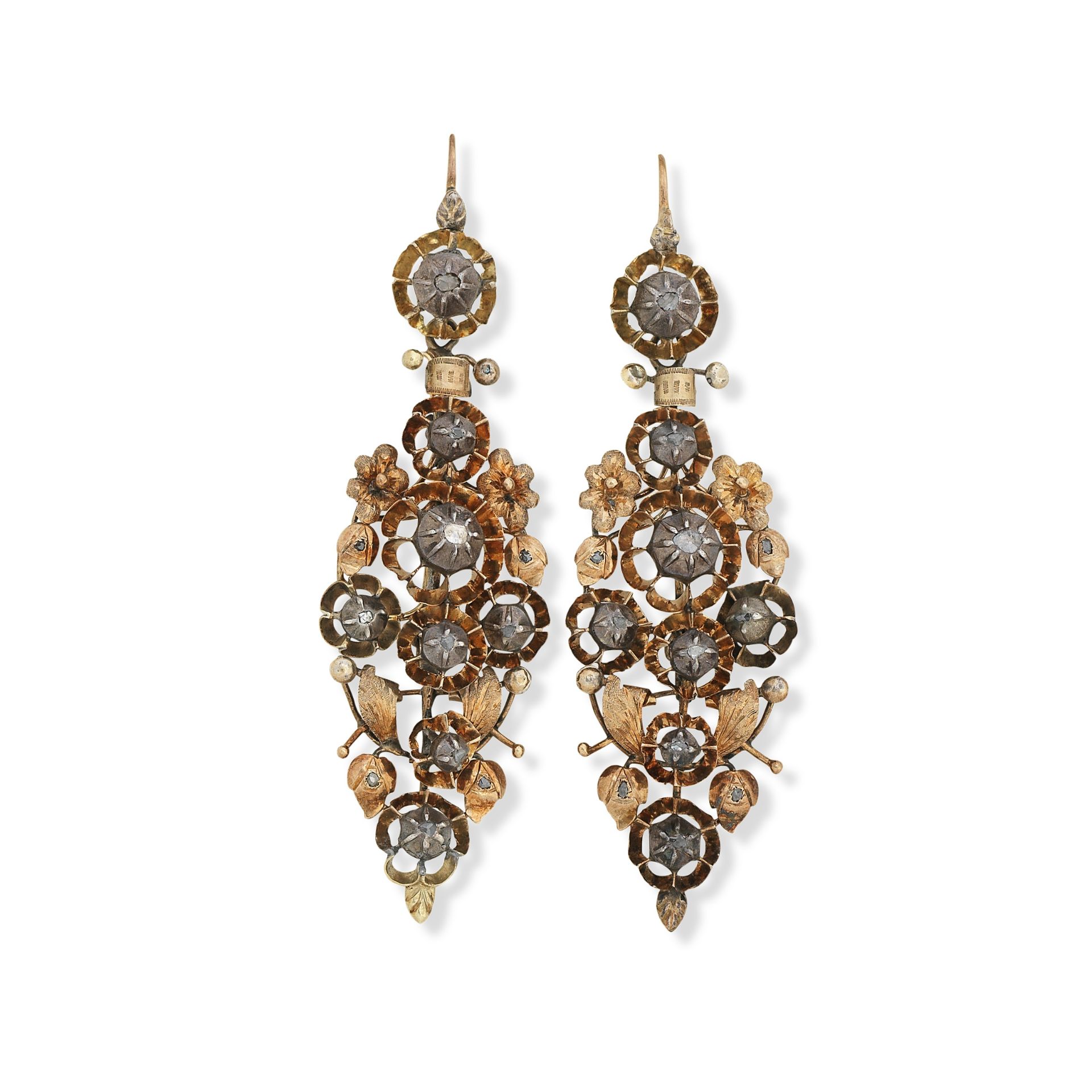 A pair of pendent earrings and two pairs of early-mid 19th century earrings (3)