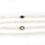 Two cultured pearl necklaces, modern