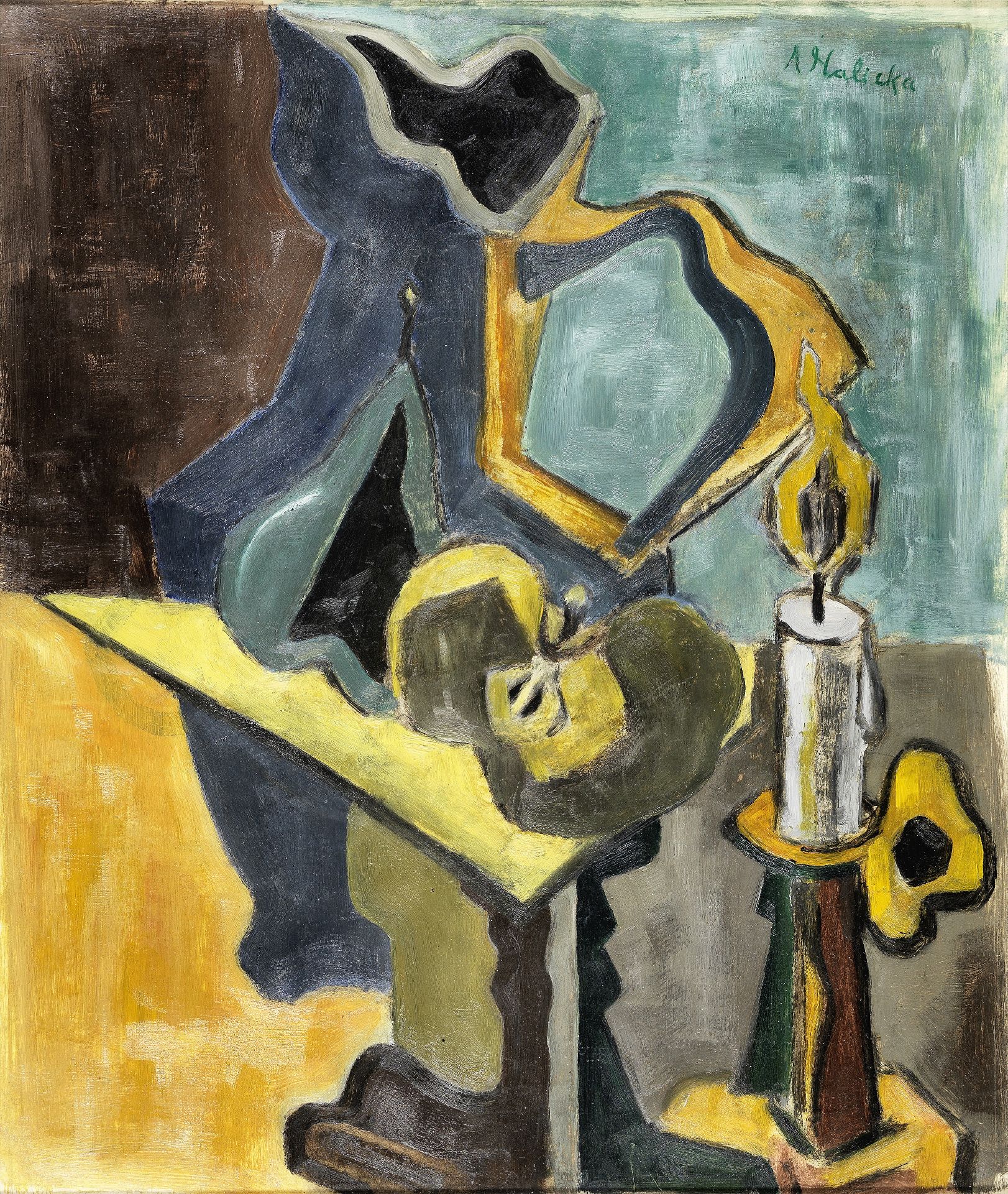 Alice Halicka (1895-1975) Nature morte avec pichet, pomme, bougie, circa 1912