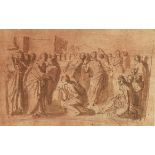 Neapolitan School, circa 1600 A biblical scene with a figure kneeling before Christ
