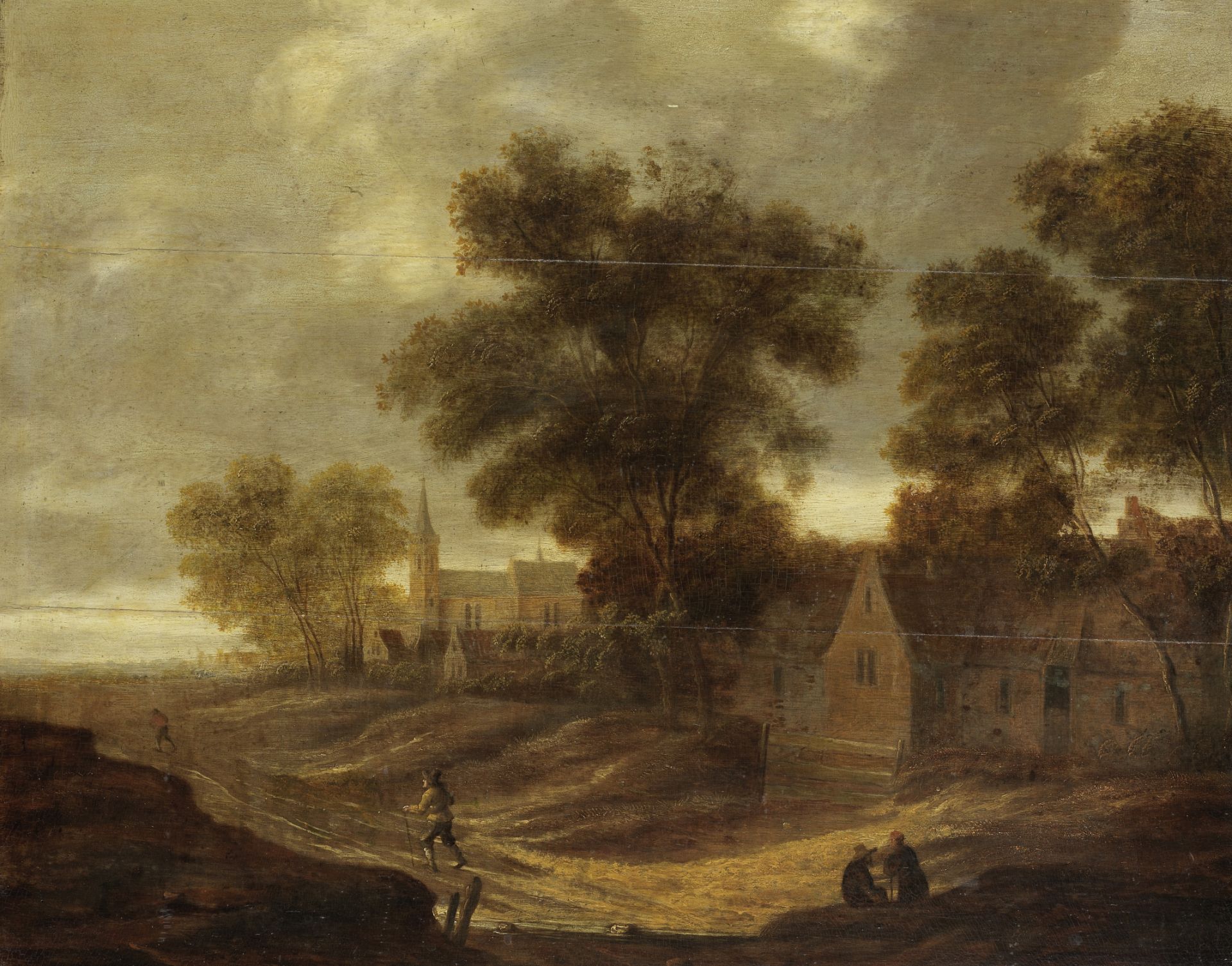 Circle of Jacob van Mosscher (Haarlem circa 1615-1655) Figures on a village path