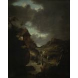 Follower of Allaert van Everdingen (Alkmaar 1621-1675 Amsterdam) A river landscape with figures o...