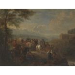 Circle of Pieter Bout (Brussels 1658-1719) A river landscape with figures boarding ferries; and T...