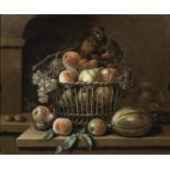 William Sartorius (active Britain, 1730-1740) Peaches, pears and grapes in a basket with a melon ...