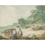 Julius Caesar Ibbetson (Fulneck 1759-1817 Masham) Fisherfolk at Steephill Cove, Isle of Wight