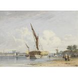 John Varley OWS (London 1778-1842) A hay barge on the Thames, Westminster Abbey in the distance (...