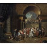 Circle of Pieter Angellis (Dunkirk 1685-1734 Rennes) A palace interior with figures feasting and ...