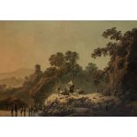 Jean-Baptiste Pillement (Lyon 1728-1808) Figures in a rocky river landscape